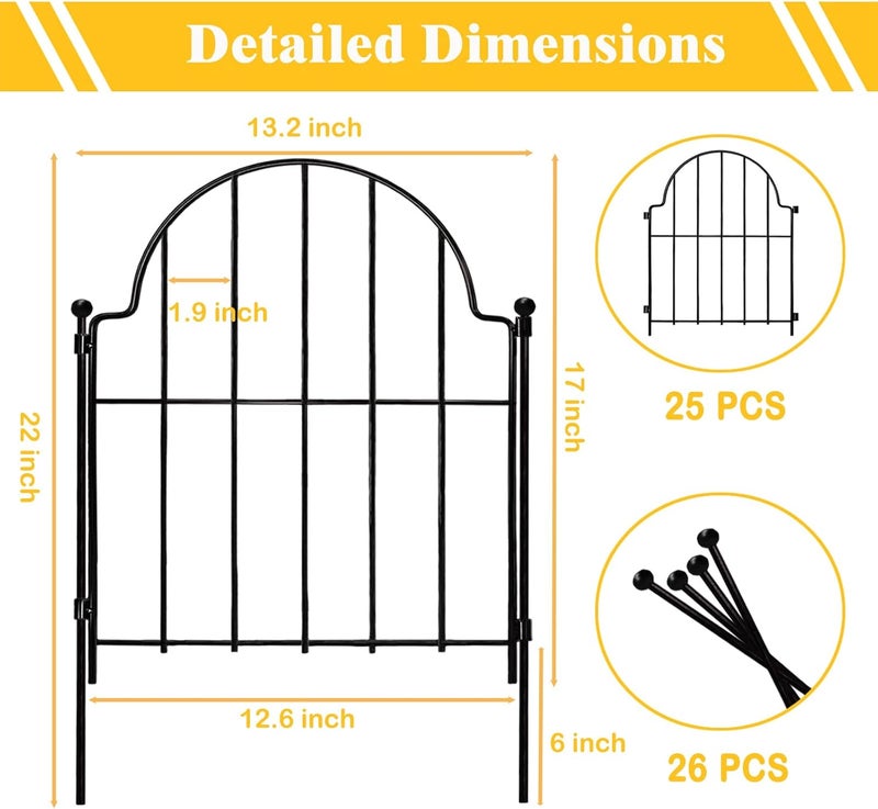 Blingluck Garden Fence, 22 in(H) x 27.5 ft(L) Arched Rustproof Metal No Dig Fence Garden Fence Border,Ground Stake Animal Barrier Fence for Rabbit Dog, Outdoor Landscape Decor for Yard & Patio,25 Pack - Image 4